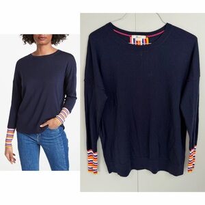 BODEN Cassandra Wool Crew Neck Jumper in Navy Rainbow K0082